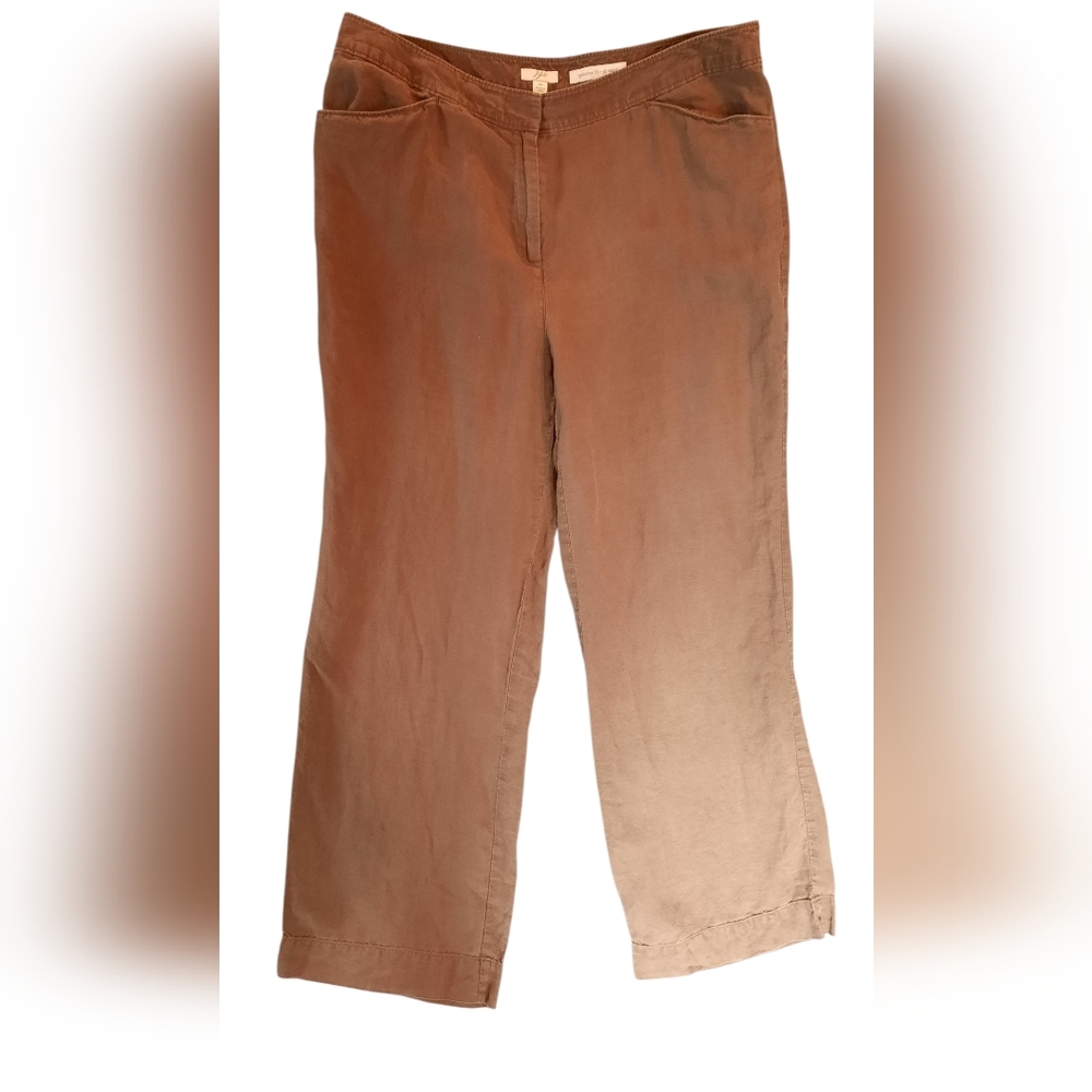J. Jill Pants Womans 14 Brown Linen Original Fit Preppy Beach Classic Casual
